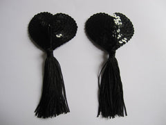 Ophelia Fancy Heart Black Sequinned Nipple Tassels