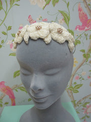 Beaded Rose Headband (Cream)