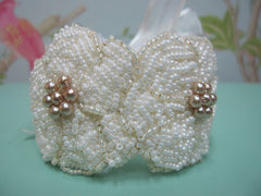 Beaded Rose Cuff (Cream)