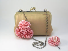 Flower Girl Rosette Bag - Champagne & Pink